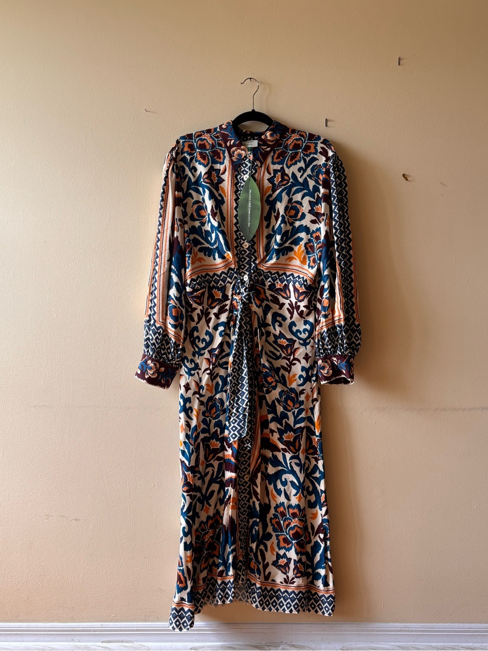 FARM Rio Long Sleeve Floral Print Dress in Blue, Brown, Orange, Cream - Picture 2 of 15